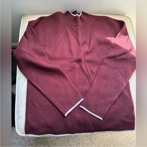 Anthropologie women’s mock neck sweater, size medium, maroon with light gray